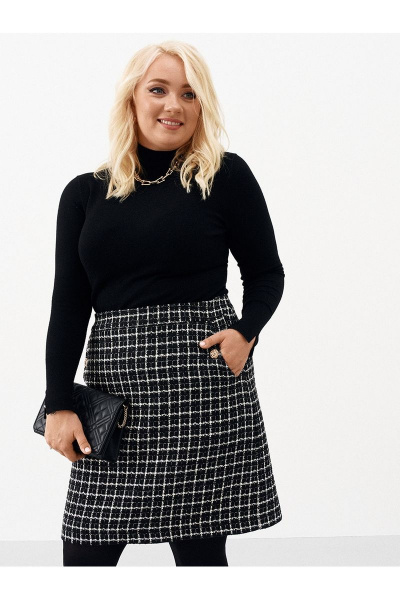 Твидовая мини-юбка с карманами и высоким поясом Ketty К-01650 черный - фото 1