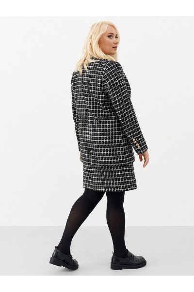 Длинный твидовый жакет в клетку с прорезными карманами Ketty К-00830 черный - фото 5