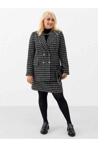 Длинный твидовый жакет в клетку с прорезными карманами Ketty К-00830 черный - фото 4