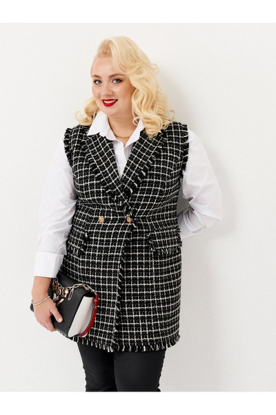 Твидовая жилетка в клетку с бахромой для стильных образов Ketty К-02137 - фото 2