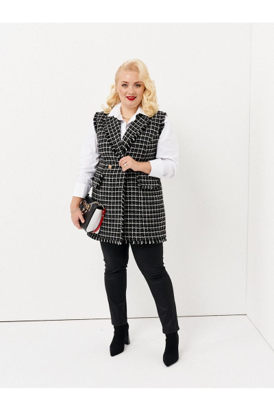Твидовая жилетка в клетку с бахромой для стильных образов Ketty К-02137 - фото 1