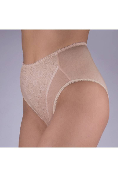Трусы из трикотажного хлопкового полотна с кружевной отделкой, бежевый Verally 1084-1 серебристый пион - фото 3