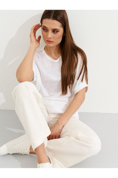 Джемпер из хлопка с резинками и свободным кроем Ketty К-05240 молочный - фото 5