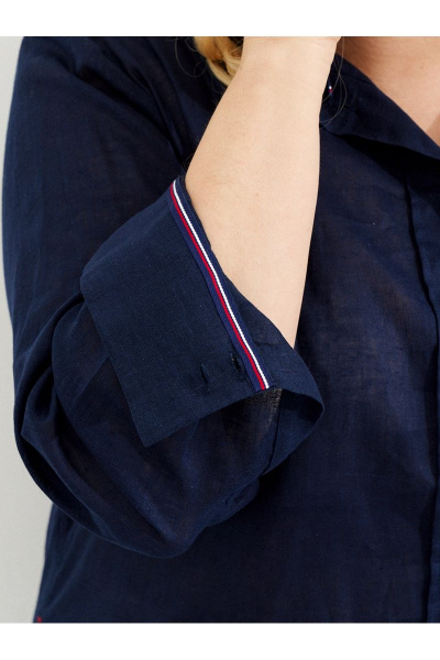 Летняя оверсайз рубашка из льна с декоративной тесьмой Ketty К-03840 синий - фото 8