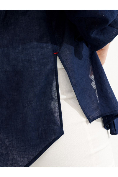 Летняя оверсайз рубашка из льна с декоративной тесьмой Ketty К-03840 синий - фото 7