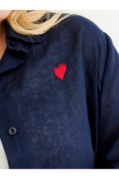 Летняя оверсайз рубашка из льна с декоративной тесьмой Ketty К-03840 синий - фото 5