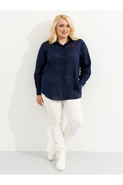 Летняя оверсайз рубашка из льна с декоративной тесьмой Ketty К-03840 синий - фото 1