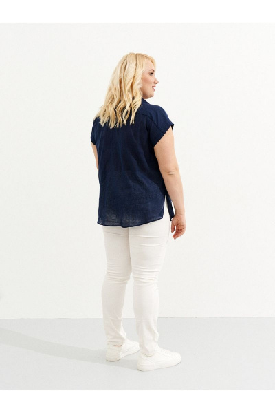 Летняя оверсайз рубашка из льна с разрезами Ketty К-07340 синий - фото 4