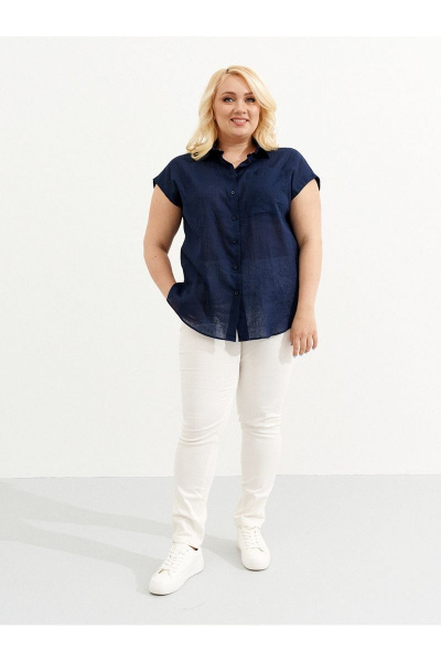 Летняя оверсайз рубашка из льна с разрезами Ketty К-07340 синий - фото 2