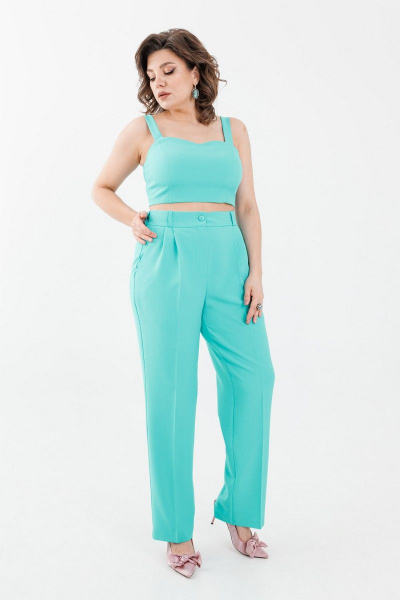 Брючный костюм жакет и укороченный топ на бретелях Anelli 872 тиффани - фото 2