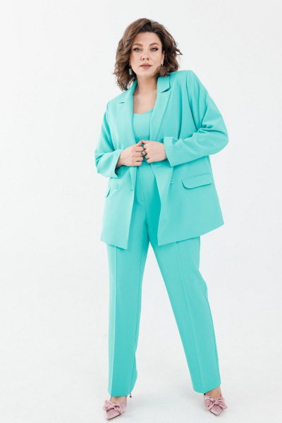 Брючный костюм жакет и укороченный топ на бретелях Anelli 872 тиффани - фото 1