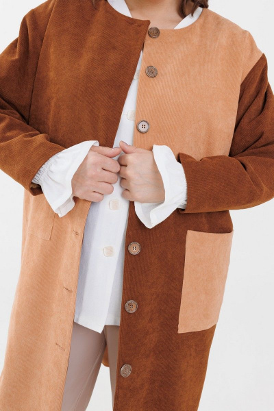 Жакет из вельвета с накладными карманами и застежкой на пуговицы Anelli 1271 кэмэл - фото 3