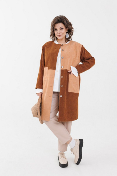 Жакет из вельвета с накладными карманами и застежкой на пуговицы Anelli 1271 кэмэл - фото 1