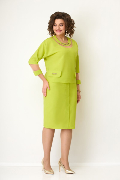 Блуза и юбка из текстиля для нарядных и повседневных лугов Solomeya Lux 949 салатовый - фото 3