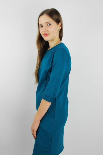 Платье с лодочной горловиной и карманами, синее, до бедра Полесье С4834-16 6С0786-Д43 170 амазонка - фото 2