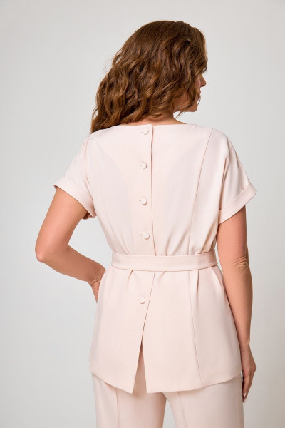 Летний костюм из текстиля с вышивкой и воланами Мишель стиль 1045-1 пудра - фото 7