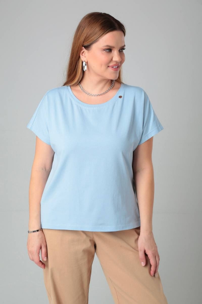 Футболка с открытыми плечами и декоративными элементами Bliss 8179 голубой - фото 5
