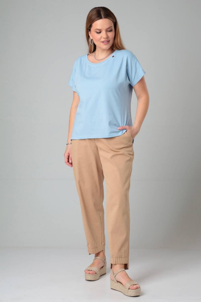 Футболка с открытыми плечами и декоративными элементами Bliss 8179 голубой - фото 1