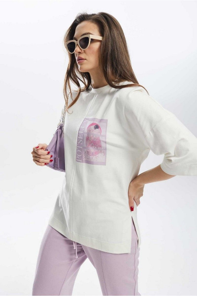 Летний комплект брюк и джемпера свободный стиль Mislana С896 белый+лиловый - фото 6