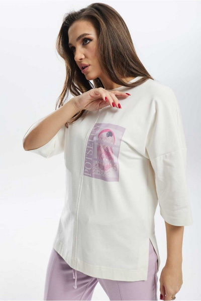 Летний комплект брюк и джемпера свободный стиль Mislana С896 белый+лиловый - фото 7