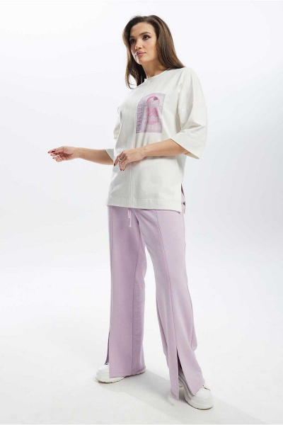 Летний комплект брюк и джемпера свободный стиль Mislana С896 белый+лиловый - фото 2