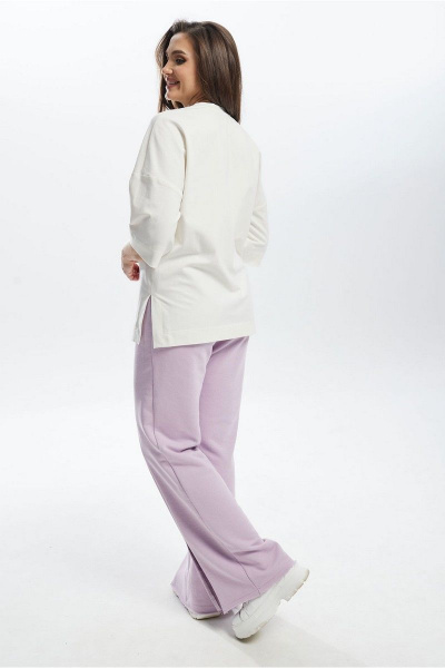 Летний комплект брюк и джемпера свободный стиль Mislana С896 белый+лиловый - фото 11