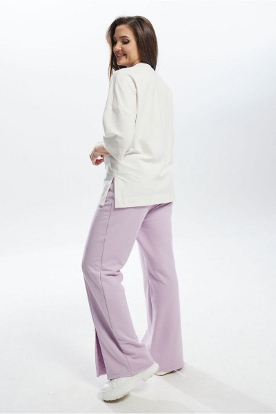 Летний комплект брюк и джемпера свободный стиль Mislana С896 белый+лиловый - фото 10