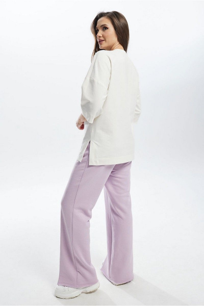 Летний комплект брюк и джемпера свободный стиль Mislana С896 белый+лиловый - фото 9