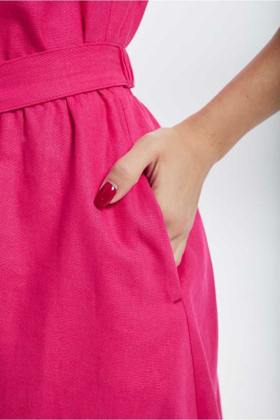 Расклешённое платье из льна с поясом и вытачками Mislana С927 розовый - фото 4