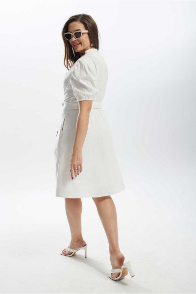 Расклешённое платье из льна с вытачками и поясом Mislana С927 белый - фото 5