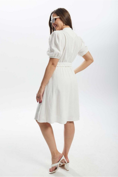 Расклешённое платье из льна с вытачками и поясом Mislana С927 белый - фото 4