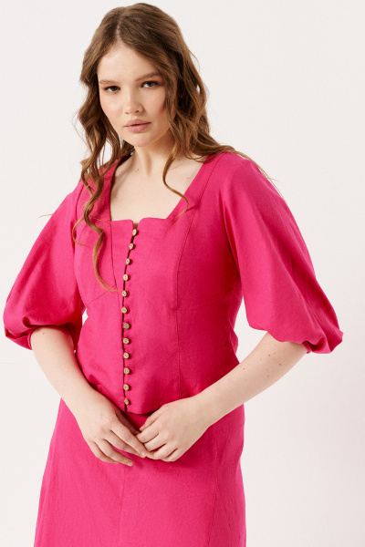 Летний костюм из льна и текстиля блузка и юбка розовая Панда 144310w фуксия - фото 2