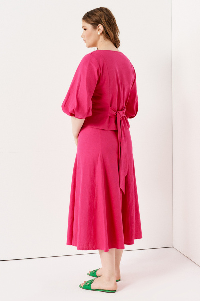 Летний костюм из льна и текстиля блузка и юбка розовая Панда 144310w фуксия - фото 4