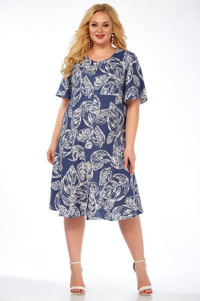 Платье А-силуэта из хлопка с пуговицами и валаном Belinga 1215 джинс - фото 5