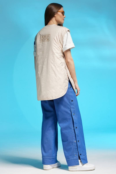 Бежевый жилет из плащёвой ткани с прорезными карманами Faufilure C564 бежевый - фото 3