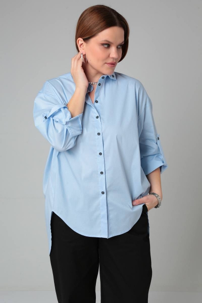 Оверсайз рубашка с декоративными элементами и фиксируемыми рукавами Bliss 8217 голубой - фото 5