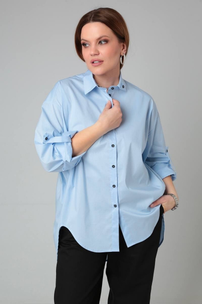 Оверсайз рубашка с декоративными элементами и фиксируемыми рукавами Bliss 8217 голубой - фото 4