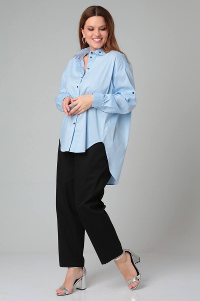 Оверсайз рубашка с декоративными элементами и фиксируемыми рукавами Bliss 8217 голубой - фото 1