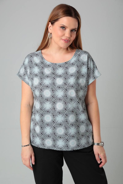 Блузка с принтом и спущенной линией плеча из текстиля Bliss 8700 олива - фото 4