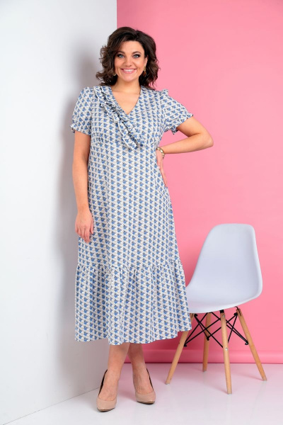 Летнее платье с запахом и воланами из хлопка Ивелта плюс 1822 - фото 3