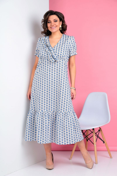 Летнее платье с запахом и воланами из хлопка Ивелта плюс 1822 - фото 1