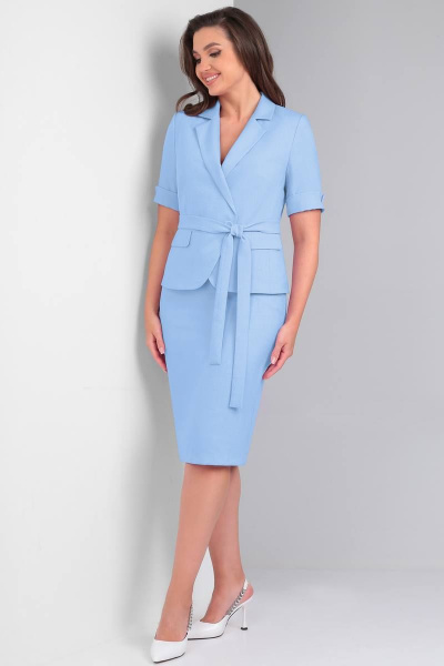 Летний голубой деловой женский жакет и юбка комплект LeNata 21117 голубой - фото 2