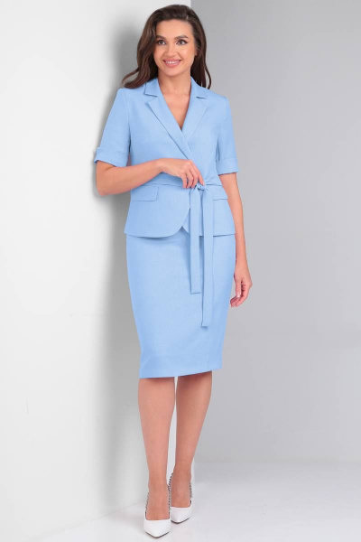 Летний голубой деловой женский жакет и юбка комплект LeNata 21117 голубой - фото 1
