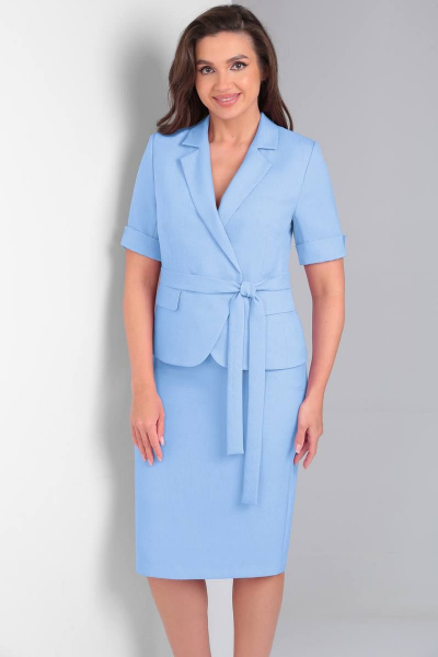 Летний голубой деловой женский жакет и юбка комплект LeNata 21117 голубой - фото 3