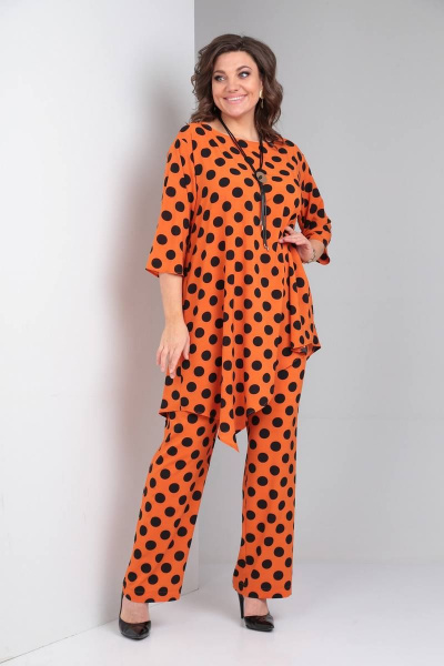 Брюки, туника LadisLine 1299 оранжевый/горох - фото 1
