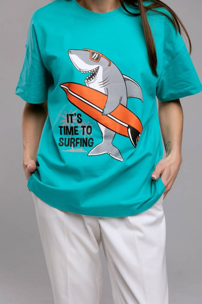 Круглогодичная майка из хлопка с принтом и стилем оверсайз Romgil 250ЛХАМ бирюзово-зеленый - фото 4