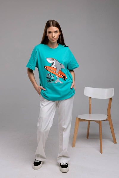 Круглогодичная майка из хлопка с принтом и стилем оверсайз Romgil 250ЛХАМ бирюзово-зеленый - фото 2