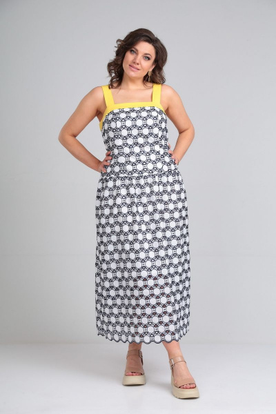 Летнее платье с присборенным воланом и контрастной отделкой Mubliz 044 кружочки - фото 2