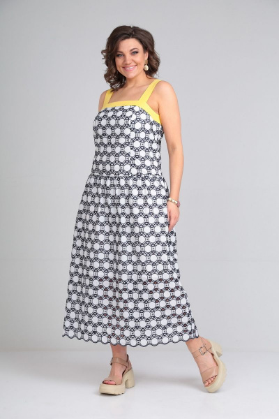 Летнее платье с присборенным воланом и контрастной отделкой Mubliz 044 кружочки - фото 1