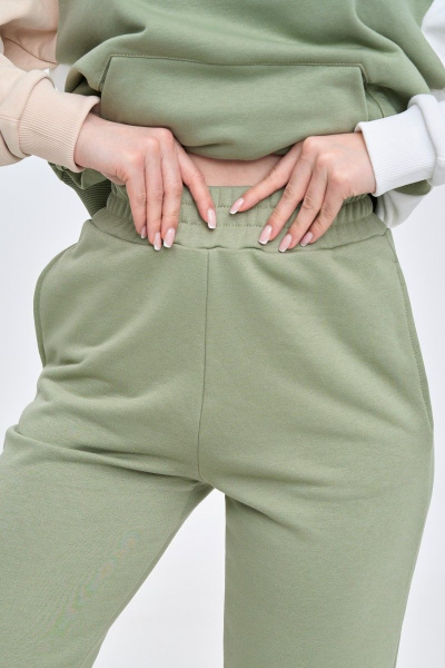 Брюки и худи спортивный костюм из трикотажа и хлопка RAWR 339 оливка/бежевый/молочный - фото 4